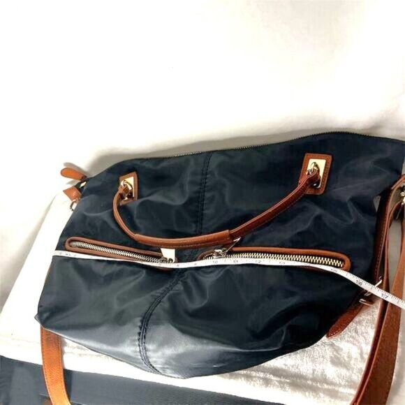 Big Buddha Black Nylon Shoulder Bag with Brown Straps & Paisley Lining - Picture 12 of 12